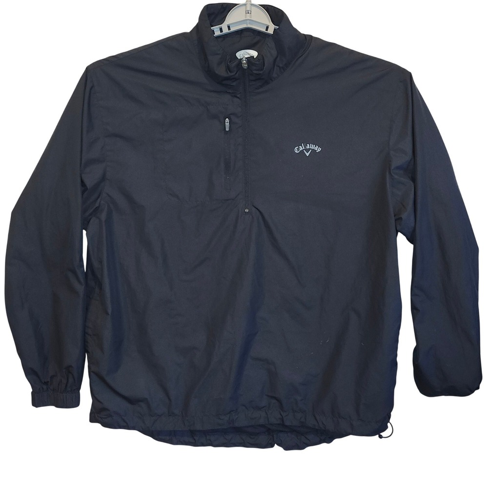 Callaway Mens XXL Black Quarter Zip Windbreaker Golf Jacket‎ Mesh Lined Pocket